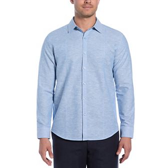Men's Cubavera Linen Blend Tuck Panel Long Sleeve Button-Down Shirt