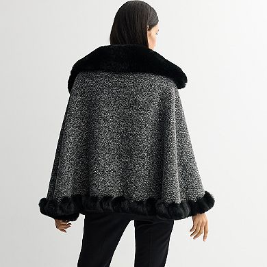 Women's Nine West Faux Fur Trimmed Cape