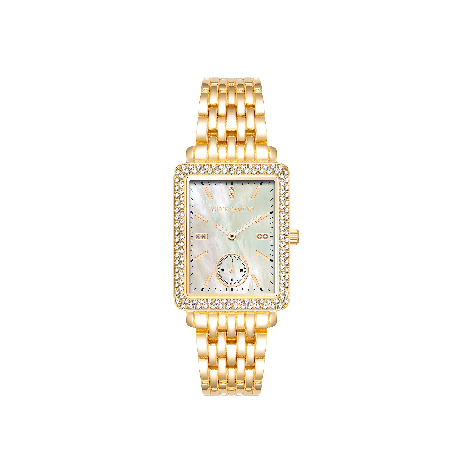 Vince Camuto Womens Mother-of-Pearl Dial Crystal Watch, Size: 29 mm, Gold 