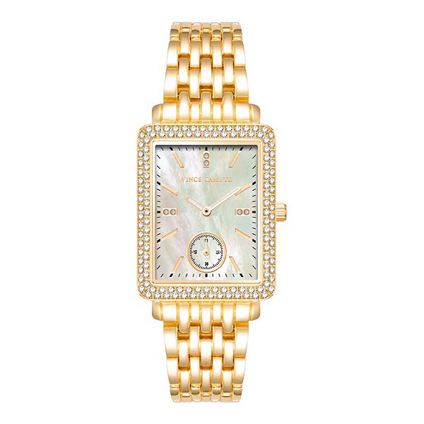 Vince Camuto Women's Mother-of-Pearl Dial Crystal Watch - Gold Tone