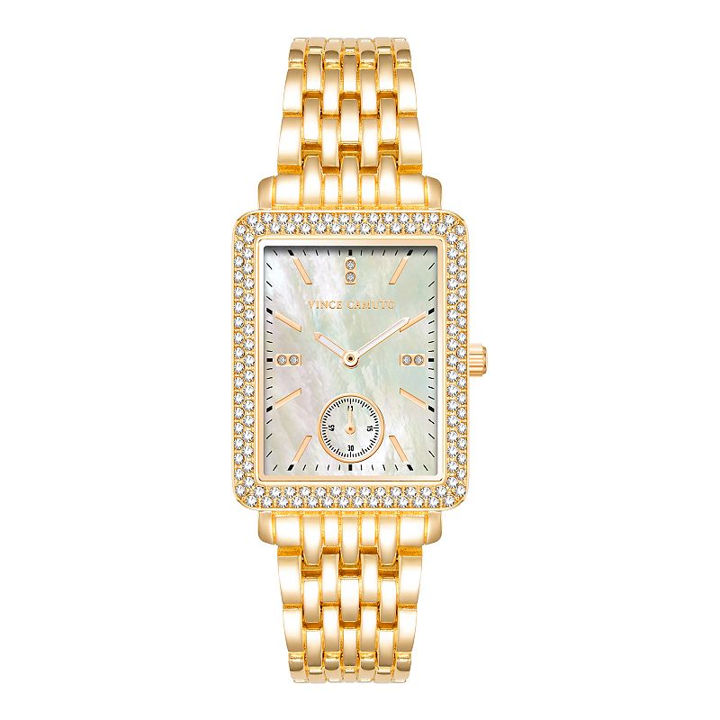 Vince Camuto Women's Mother-of-Pearl Dial Crystal Watch, Size: 29 mm, Gold Tone