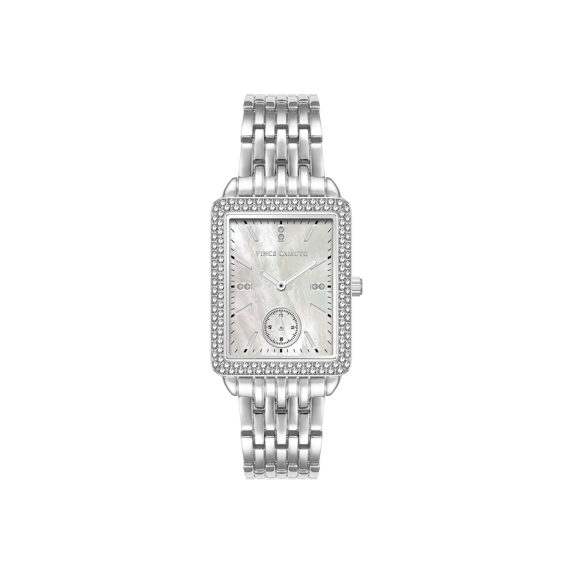 Vince Camuto Womens Mother-of-Pearl Dial Crystal Watch, Size: 29 mm, Silve