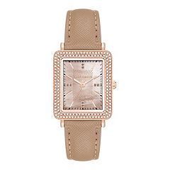 Vince camuto rose gold tone bezel leather strap men's watch sales