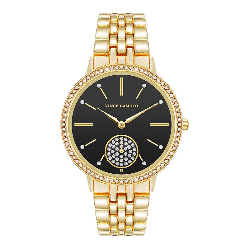 Vince Camuto Women's Black Dial Gold Tone Bracelet Watch, Size: 34 mm