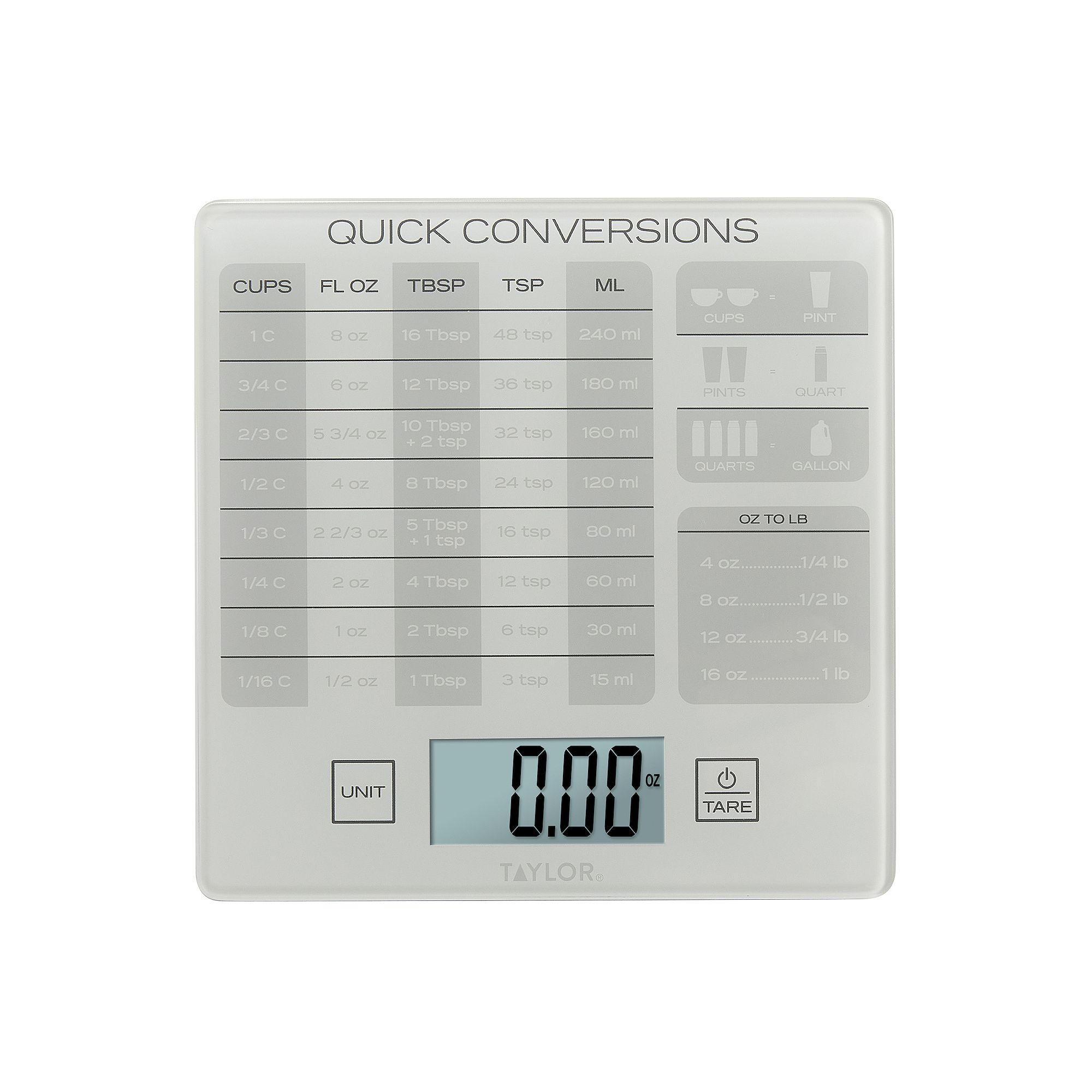 Taylor 11-lb. Glass Kitchen Scale with Measurement Conversion Chart, Clear