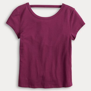 Juniors' SO® Open Back Baby Tee