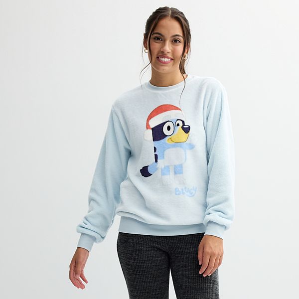 Juniors' Bluey Santa Hat Graphic Pullover