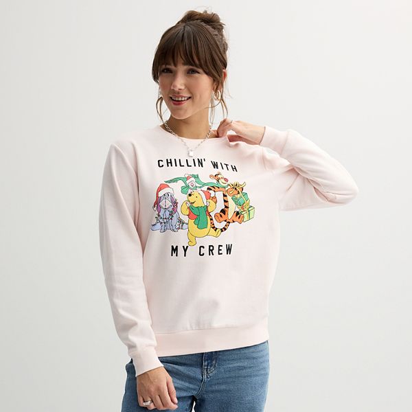 Disney's Winnie The Pooh Christmas Chillin' With My Crew Juniors' Graphic Pullover - Pink (SMALL)