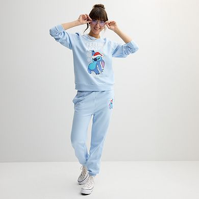 Disney's Lilo & Stitch Feelin' Festive Santa Hat And Snowflakes Juniors' Graphic Pullover
