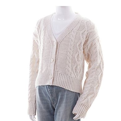 Girls 7-16 Mini Society Cable Knit Sparkle Cardigan