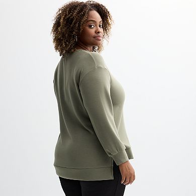 Plus Size Industry Long Sleeve Tunic Pullover Sweater