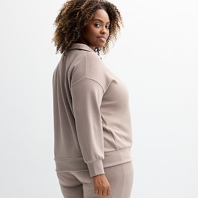 Plus Size Industry Long Sleeve Quarter Zip Pullover Sweater