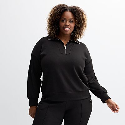 Plus Size Industry Long Sleeve Quarter Zip Pullover Sweater