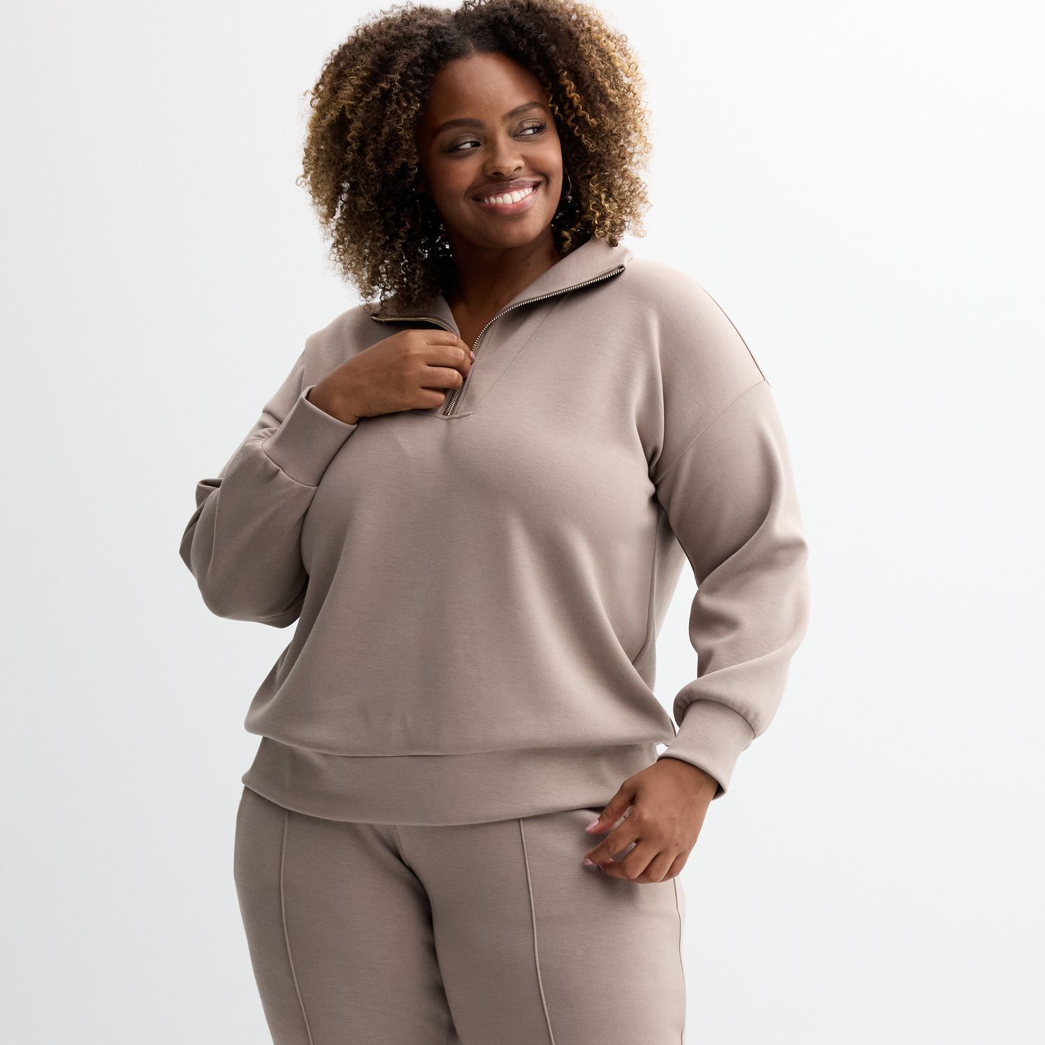 Plus Size Industry Long Sleeve Quarter Zip Pullover Sweater