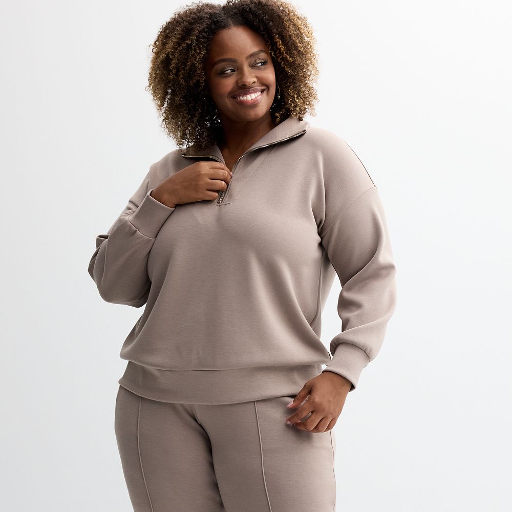 Plus Size Industry Long Sleeve Quarter Zip Pullover Sweater