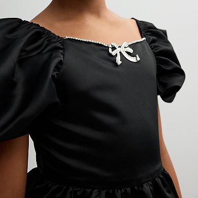 Girls 7-16 Rare Editions Satin Dress with Bow Trim