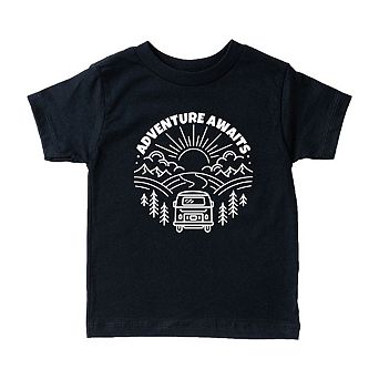 Adventure Awaits Landscape Circle With Van Toddler Short Sleeve Graphic Tee