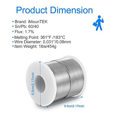 Silver, 60-40 Soldering Wire With Tin Lead Rosin Core, 0.031'-0.8mm, 1.7% Flux, Sn60 Pb40, 1lb