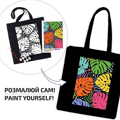Eco-friendly Cotton Ecobag Coloring Kit Tropical Leaves (220 Gsm, 38x42 Cm), Rosatalent
