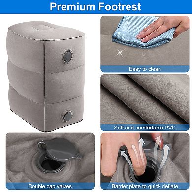 Grey, Inflatable Foot Rest For Travel With Adjustable Height