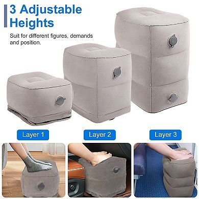 Grey, Inflatable Foot Rest For Travel With Adjustable Height