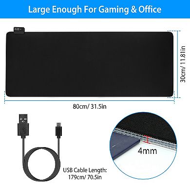 Black, Led Gaming Mouse Pad With 10 Light Modes, Non-slip Rubber Base