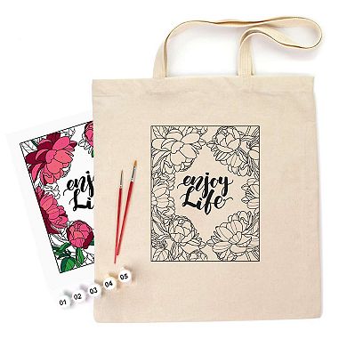ROSA Talent Cotton Tote Bag Coloring Kit - Peonies DIY Fabric Paint Set