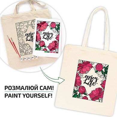Eco-friendly Cotton Ecobag Coloring Kit Peonies (220 Gsm, 38x42 Cm), Rosatalent