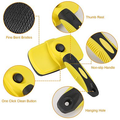 Yellow, Self-cleaning Slicker Brush For Pets Grooming Shedding Tool With Pet Hair Remover
