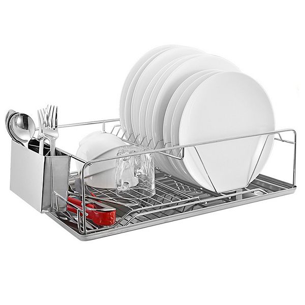 Silver, Dish Drying Rack With Drainboard Kitchen Dish Organizer