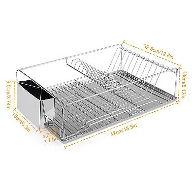 Silver, Dish Drying Rack With Drainboard Kitchen Dish Organizer