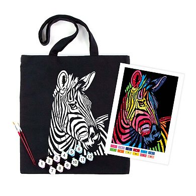 ROSA Talent Cotton Tote Bag Coloring Kit - Bright Zebra DIY Fabric Paint Set