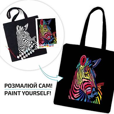 Eco-friendly Cotton Ecobag Coloring Kit Bright Zebra (220 Gsm, 38x42 Cm), Rosatalent