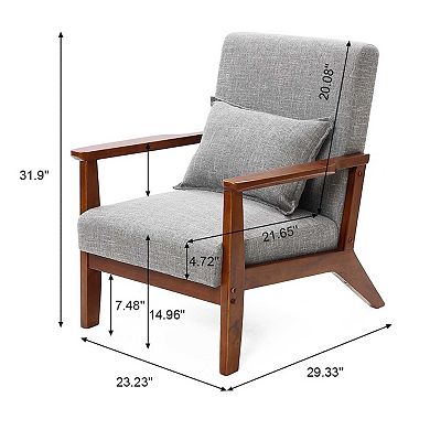 LuxenHome Accent Chair Living Room Upholstered Gray Armchair with Pillow