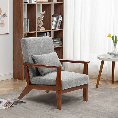 LuxenHome Accent Chair Living Room Upholstered Gray Armchair with Pillow