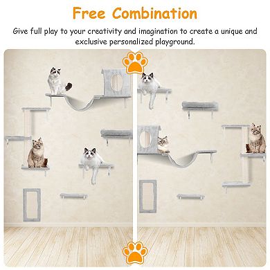 Cat Wall Shelves With Houses, Scratching Post Set Of 6