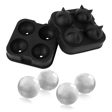 Black, 4-ball Silicone Ice Mold For Whisky/bourbon