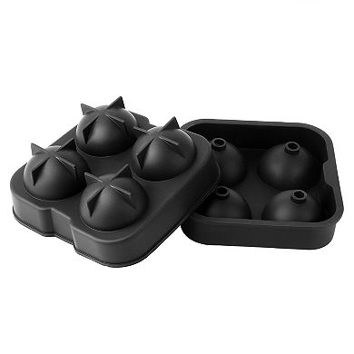 Black, 4-ball Silicone Ice Mold For Whisky/bourbon