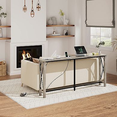 73.2" Console Table, Extra Long Sofa Table with Charging Station, Behind Couch Table