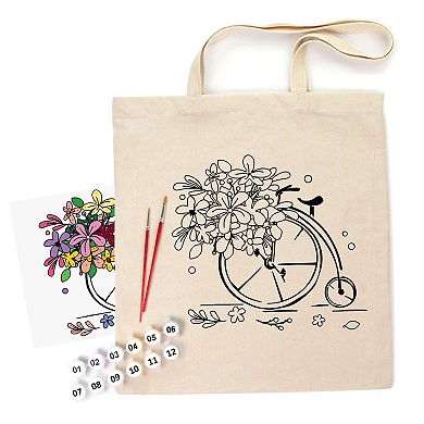 ROSA Talent Cotton Tote Bag Coloring Kit - Flower Bicycle DIY Fabric Paint Set