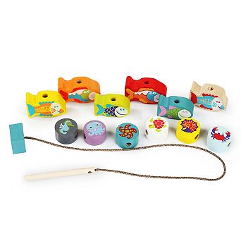 Wise Elk/cubika Wooden Lacing Toy - Fishes