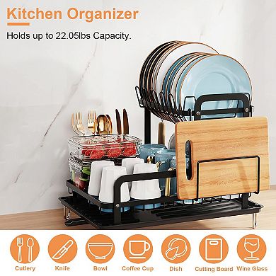 Black, Rustproof 2-tier Dish Drying Kitchen Drainer Organizer Set