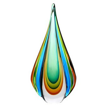 Luxury Lane Hand Blown Green Flame Teardrop Sommerso Art Glass Sculpture
