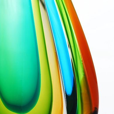 Luxury Lane Hand Blown Green Flame Teardrop Sommerso Art Glass Sculpture