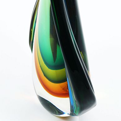 Luxury Lane Hand Blown Green Flame Teardrop Sommerso Art Glass Sculpture