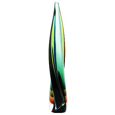 Luxury Lane Hand Blown Green Flame Teardrop Sommerso Art Glass Sculpture