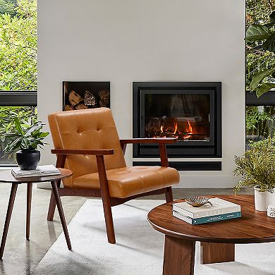 LuxenHome Accent Chair Living Room Faux Leather Brown Armchair