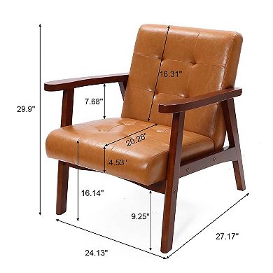 LuxenHome Accent Chair Living Room Faux Leather Brown Armchair