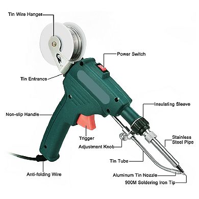 Green, 5-in-1 Soldering Iron Gun Kit Automatic Hand-held 60w Soldering Feed Welding Tool