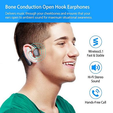 Black, Open-ear Wireless Headsets Wireless V5.1 Bone Conduction Earphones